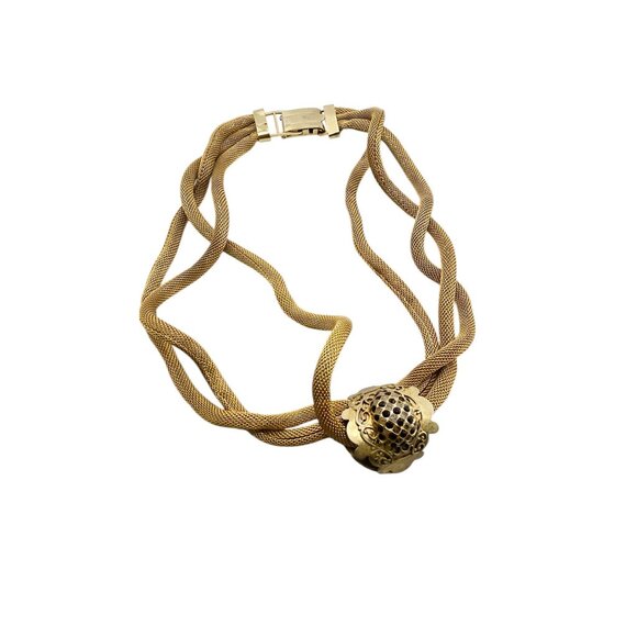 Vintage Unique Mesh Twisted Necklace w/ Rhinestone Center (A8102) - Picture 2 of 6